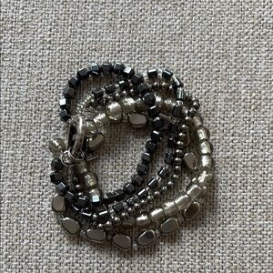 Elegant Silver and Black Beaded Bracelet Set